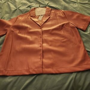 Express Coral Satin Button Down Shirt